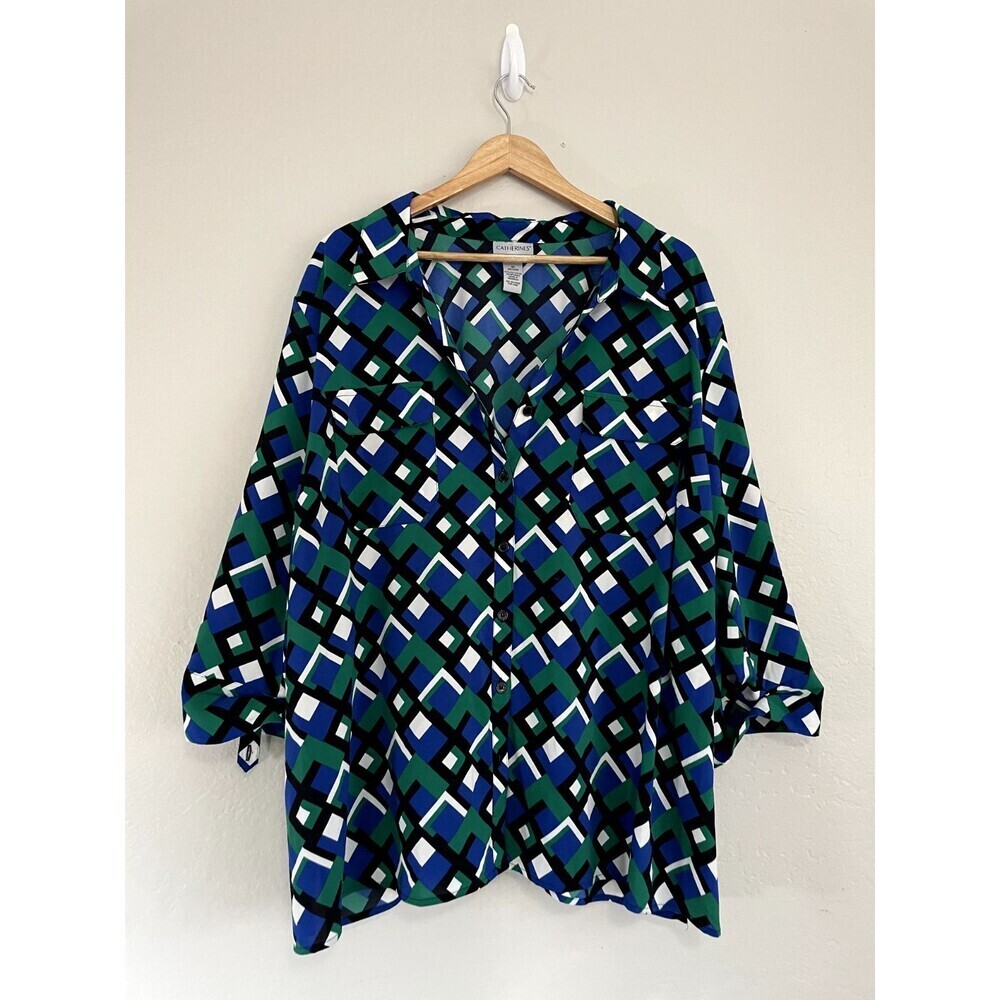 Catherines Womens Top Size 3X ‎ Colorful Travel Office Artsy Abstract